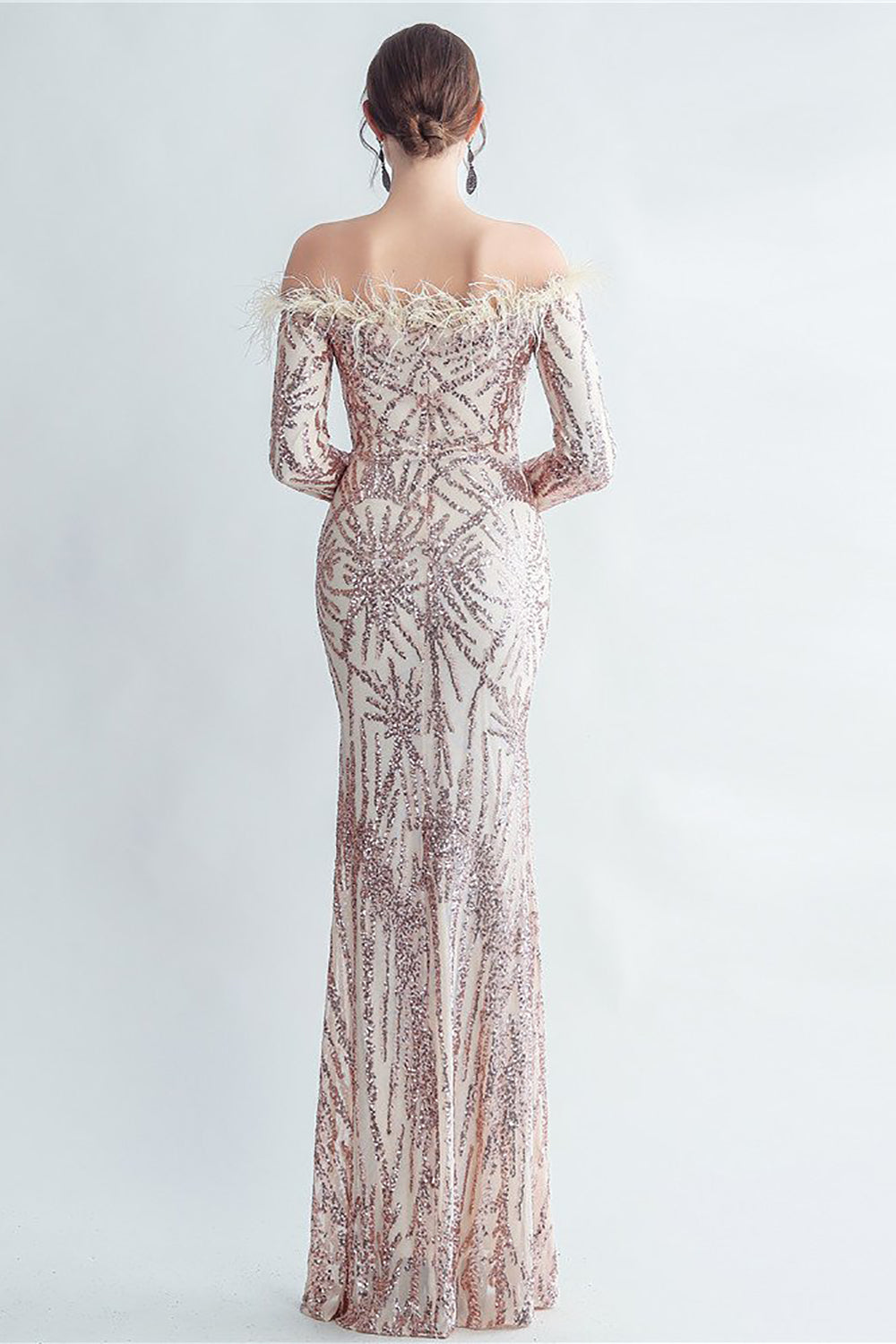 Sparkly Off The Shoulder Cekiny Złota sukienka na studniówkę z piórami