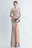 Sparkly Off The Shoulder Cekiny Złota sukienka na studniówkę z piórami