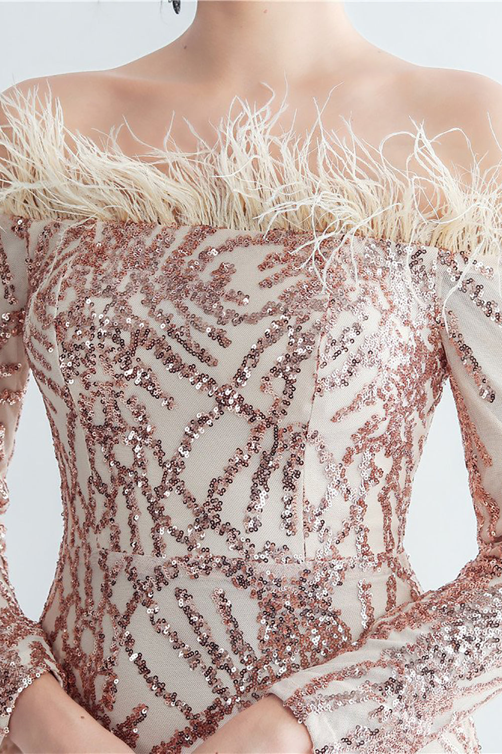 Sparkly Off The Shoulder Cekiny Złota sukienka na studniówkę z piórami