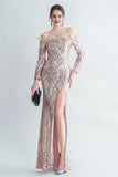 Sparkly Off The Shoulder Cekiny Złota sukienka na studniówkę z piórami