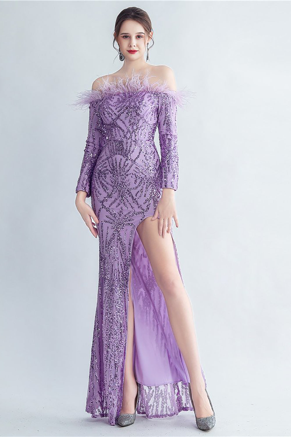 Sparkly Off The Shoulder Cekiny Złota sukienka na studniówkę z piórami