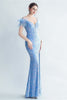Załaduj obraz do przeglądarki galerii, Cold Shoulder Cekiny Niebieski gorset Sukienka na studniówkę z piórami