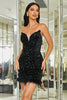 Załaduj obraz do przeglądarki galerii, Cekiny Czarna krótka sukienka Homecoming z piórami