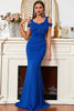 Załaduj obraz do przeglądarki galerii, Satynowa Syrenka Zimne Ramię Royal Blue Sukienka na studniówkę