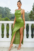 Załaduj obraz do przeglądarki galerii, Zielona koronkowa sukienka koktajlowa bez rękawów z rozcięciem
