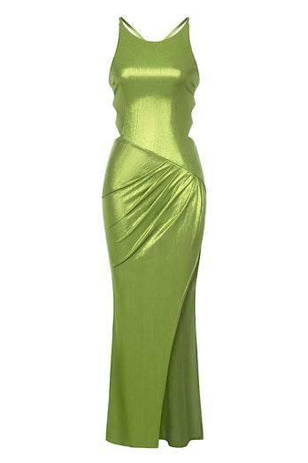 Zielona koronkowa sukienka koktajlowa bez rękawów z rozcięciem