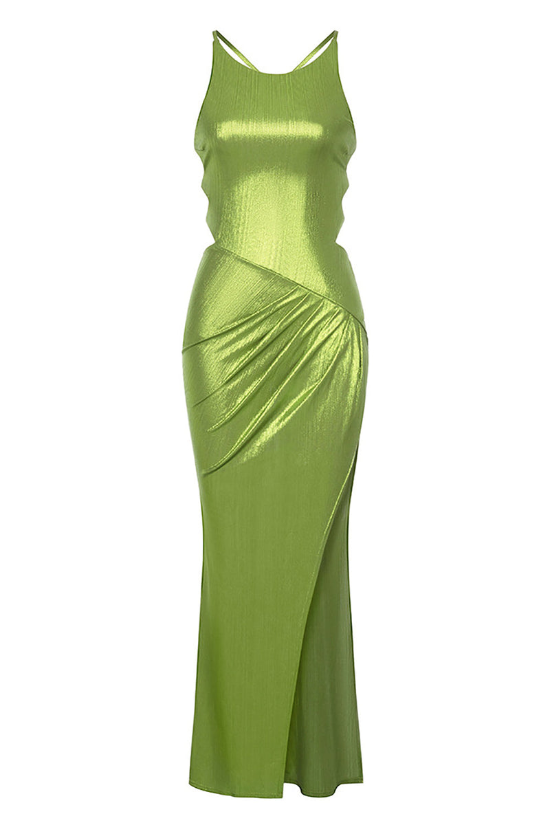 Załaduj obraz do przeglądarki galerii, Zielona koronkowa sukienka koktajlowa bez rękawów z rozcięciem