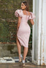 Załaduj obraz do przeglądarki galerii, Pink Sweetheart Bodycon Puff Rękawy Sukienka koktajlowa