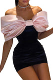 Off The Shoulder Big Bowknot Czarna różowa sukienka Homecoming