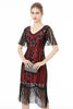 Załaduj obraz do przeglądarki galerii, Czarne Frędzle Błyszcząca Sukienka Lata 20 Z Krótkim Rękawem