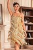 Załaduj obraz do przeglądarki galerii, Złote Cienkich Ramiączkach z Frędzlami Sukienka Lata 20