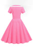 Załaduj obraz do przeglądarki galerii, Różowa Dekolt V Sukienki W Groszki Z Lat 50 z Krótkie Rękawy
