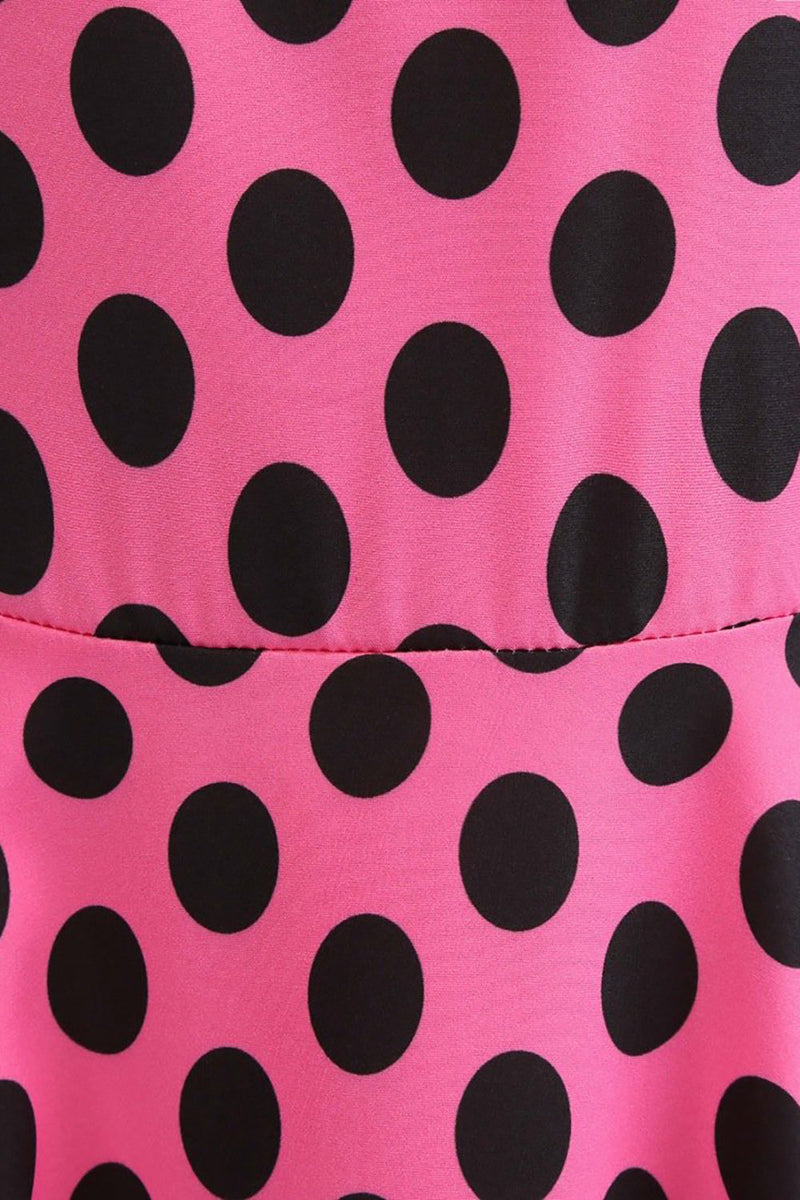 Załaduj obraz do przeglądarki galerii, łódka Dekolt Różowa Sukienki W Groszki z Krótki Rękaw