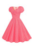 Załaduj obraz do przeglądarki galerii, Różowa Czerwona Bufiaste Rękawy Sukienka Lata 50 W Groszki