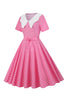 Załaduj obraz do przeglądarki galerii, Różowa Sukienka Lata 50 W Kropki Z Krótkim Rękawem