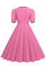 Załaduj obraz do przeglądarki galerii, Różowa Sukienka Lata 50 Z Krótkim Rękawem W Kropki