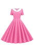 Załaduj obraz do przeglądarki galerii, Różowa Dekolt W Łódkę Krótki Rękaw Sukienka Lata 50 Z Kokardą