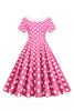 Załaduj obraz do przeglądarki galerii, Różowa Sukienka W Kropki łódka Dekolt Sukienka Lata 50 Z Kokardą