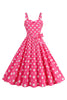 Załaduj obraz do przeglądarki galerii, Różowe Cienkich Ramiączkach Sukienka Lata 50 W Groszki Z Kokardą