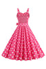 Załaduj obraz do przeglądarki galerii, Różowe Cienkich Ramiączkach Sukienka Lata 50 W Groszki Z Kokardą
