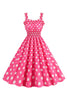 Załaduj obraz do przeglądarki galerii, Różowe Groszki Linia Smocked Sukienka Retro Lata 50