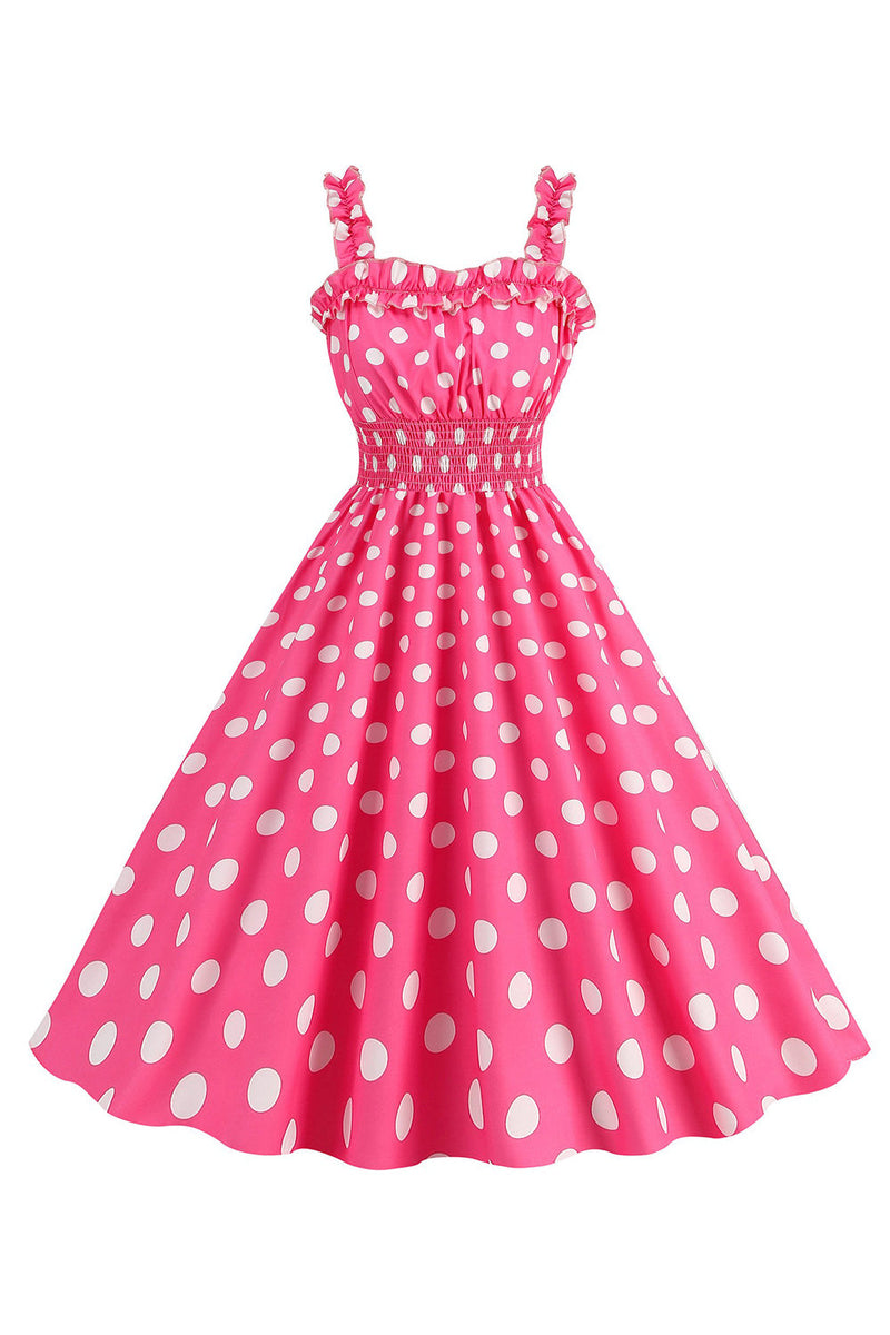 Załaduj obraz do przeglądarki galerii, Różowe Groszki Linia Smocked Sukienka Retro Lata 50