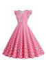 Załaduj obraz do przeglądarki galerii, Linia Różowe Groszki Flutter Rękawy Sukienka Lata 50