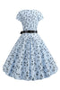 Załaduj obraz do przeglądarki galerii, Jasnoniebieskie Rękawy Z Nadrukiem Sukienka Lata 50