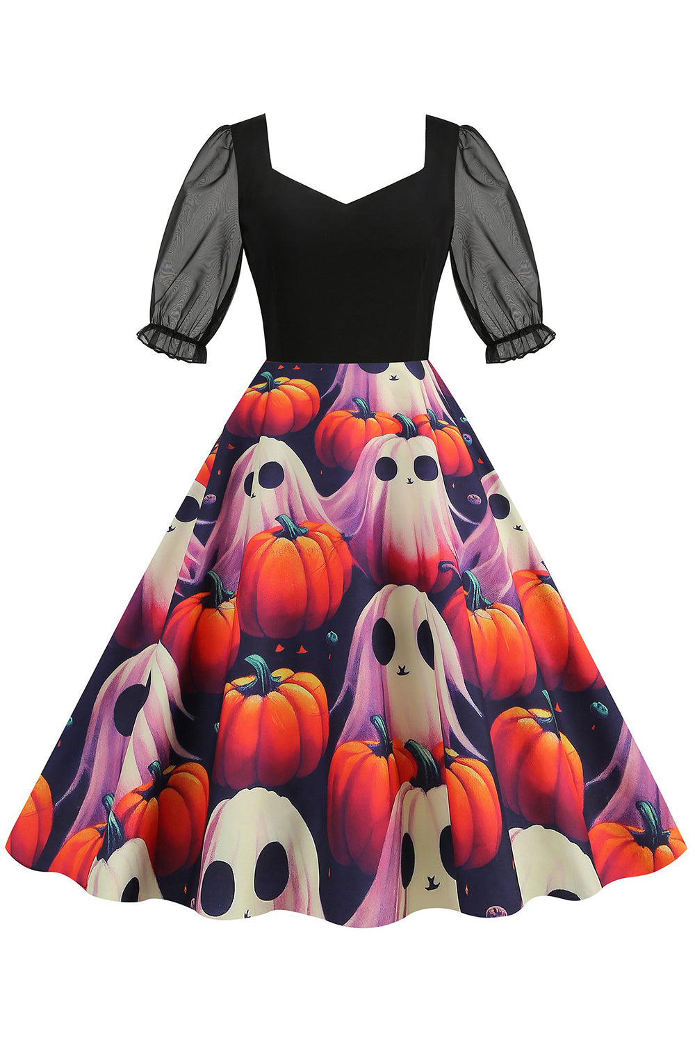 Czarna sukienka vintage z nadrukiem na Halloween