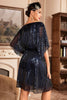 Załaduj obraz do przeglądarki galerii, Granatowa Błyszcząca Sukienka Lata 20 Z Cekinami