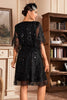 Załaduj obraz do przeglądarki galerii, Batwing Rękawy Czarne Cekiny Sukienka Wielki Gatsby