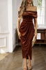 Załaduj obraz do przeglądarki galerii, Brązowa Sukienka Robocza Bodycon Na Ramieniu
