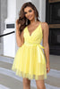 Załaduj obraz do przeglądarki galerii, Żółte paski spaghetti Tiul A Line Krótka sukienka Homecoming