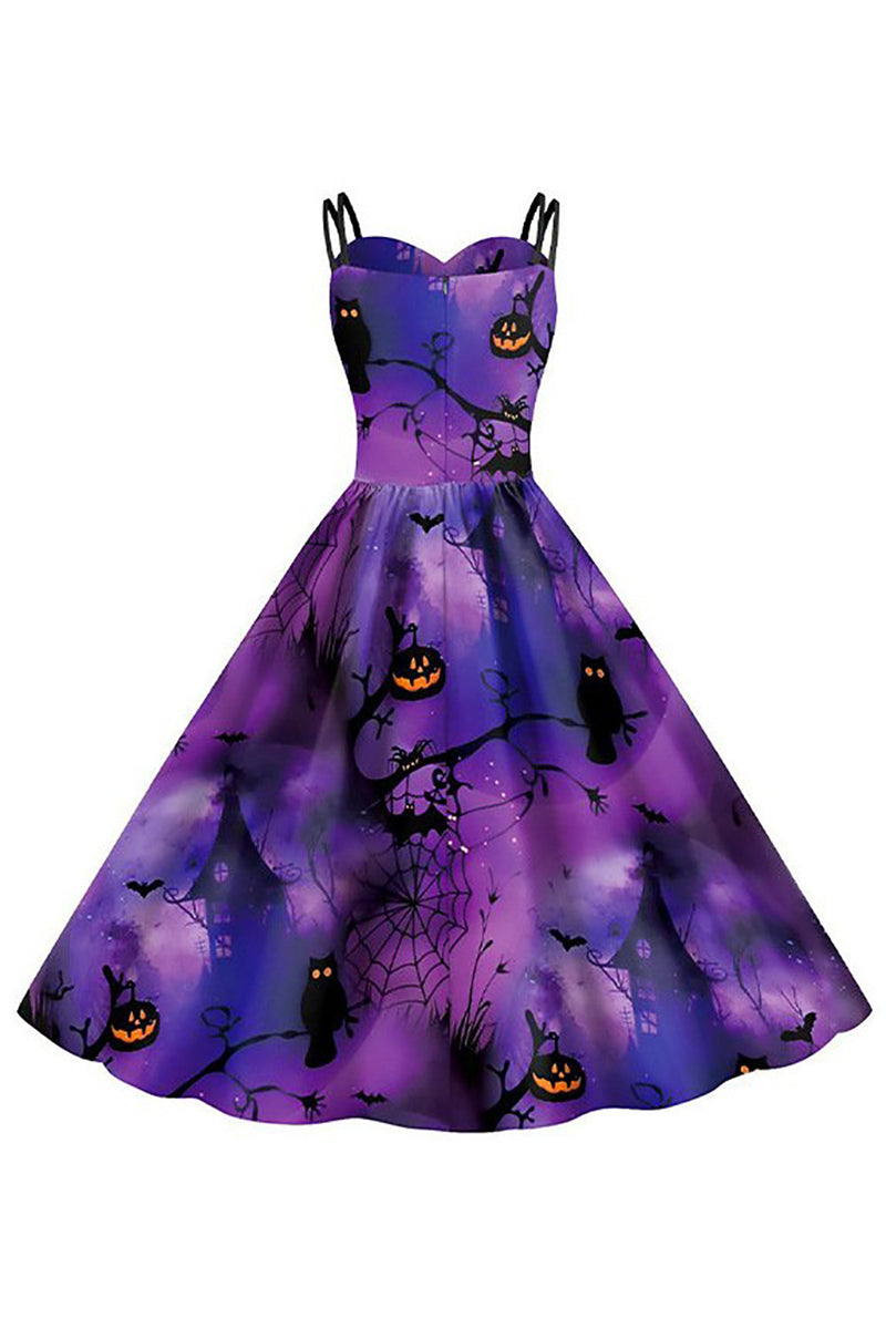 Załaduj obraz do przeglądarki galerii, Haft Nietoperza Halloween Czarna Sukienka Vintage