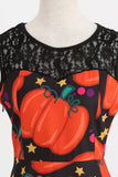 Pomarańczowa Sukienka Vintage Z Nadrukiem Dyni Na Halloween