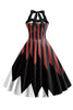 Załaduj obraz do przeglądarki galerii, Czarna Brązowa Sukienka Vintage Z Nadrukiem Czaszki Na Halloween