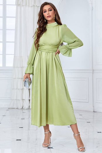 A Line Zielona sukienka z długim rękawem