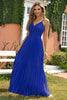 Załaduj obraz do przeglądarki galerii, Królewska Niebieska Dekolt V Cienkich Ramiączkach Sukienki Na Impreze
