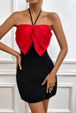 Czarny Bodycon Kontrast Kolor Halter Neck Strap Bow Banquet Evening Dress
