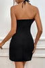 Załaduj obraz do przeglądarki galerii, Czarny Bodycon Kontrast Kolor Halter Neck Strap Bow Banquet Evening Dress