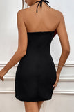 Czarny Bodycon Kontrast Kolor Halter Neck Strap Bow Banquet Evening Dress