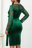 Załaduj obraz do przeglądarki galerii, Plus Size Zielona Aksamitna Sukienka Robocza Z Długimi Rękawami