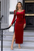 Załaduj obraz do przeglądarki galerii, Czerwona Błyszcząca Sukienki Na Impreze Z Długim Rękawem W Kształcie Serca Z Rozcięciem