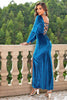 Załaduj obraz do przeglądarki galerii, Niebieska Aksamitna Sukienki Na Studniówke Z Kwadratowym Dekoltem Z Rozcięciem
