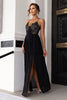 Załaduj obraz do przeglądarki galerii, Czarna Cienkich Ramiączkach Długa Sukienki Na Impreze Z Rozcięciem