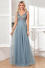 Załaduj obraz do przeglądarki galerii, Szaro-Niebieska Tiulowa Sukienki Na Studniówke Z Cekinami