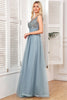 Załaduj obraz do przeglądarki galerii, Szaro-Niebieska Tiulowa Sukienki Na Studniówke Z Cekinami