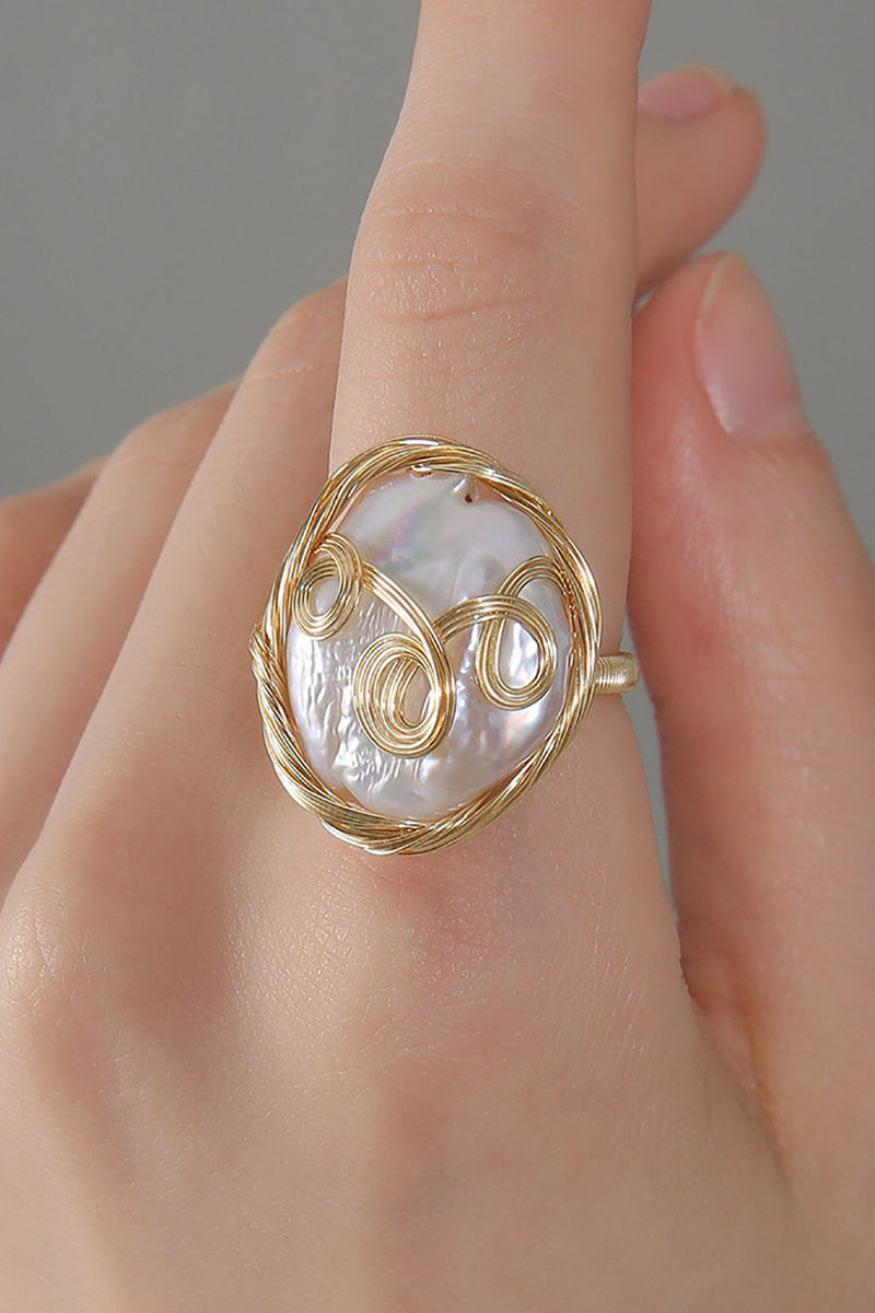 Załaduj obraz do przeglądarki galerii, Złoty naturalny regulowany pierścionek z perłą słodkowodną