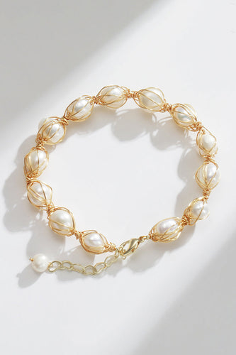 Złota wykwintna bransoletka z naturalnych pereł słodkowodnych