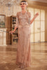 Załaduj obraz do przeglądarki galerii, Błyszcząca Szampan Sukienka Lata 20 Wielki Gatsby z Frędzlami